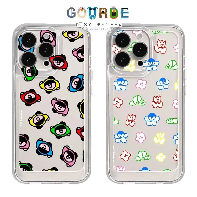 

Gourde Cartoon Love Heart Clear Phone Case For iPhone 16 12 13 14 11 15 Pro Max Cases 7 8 Plus XR XS Max Soft TPU Cover Fundas