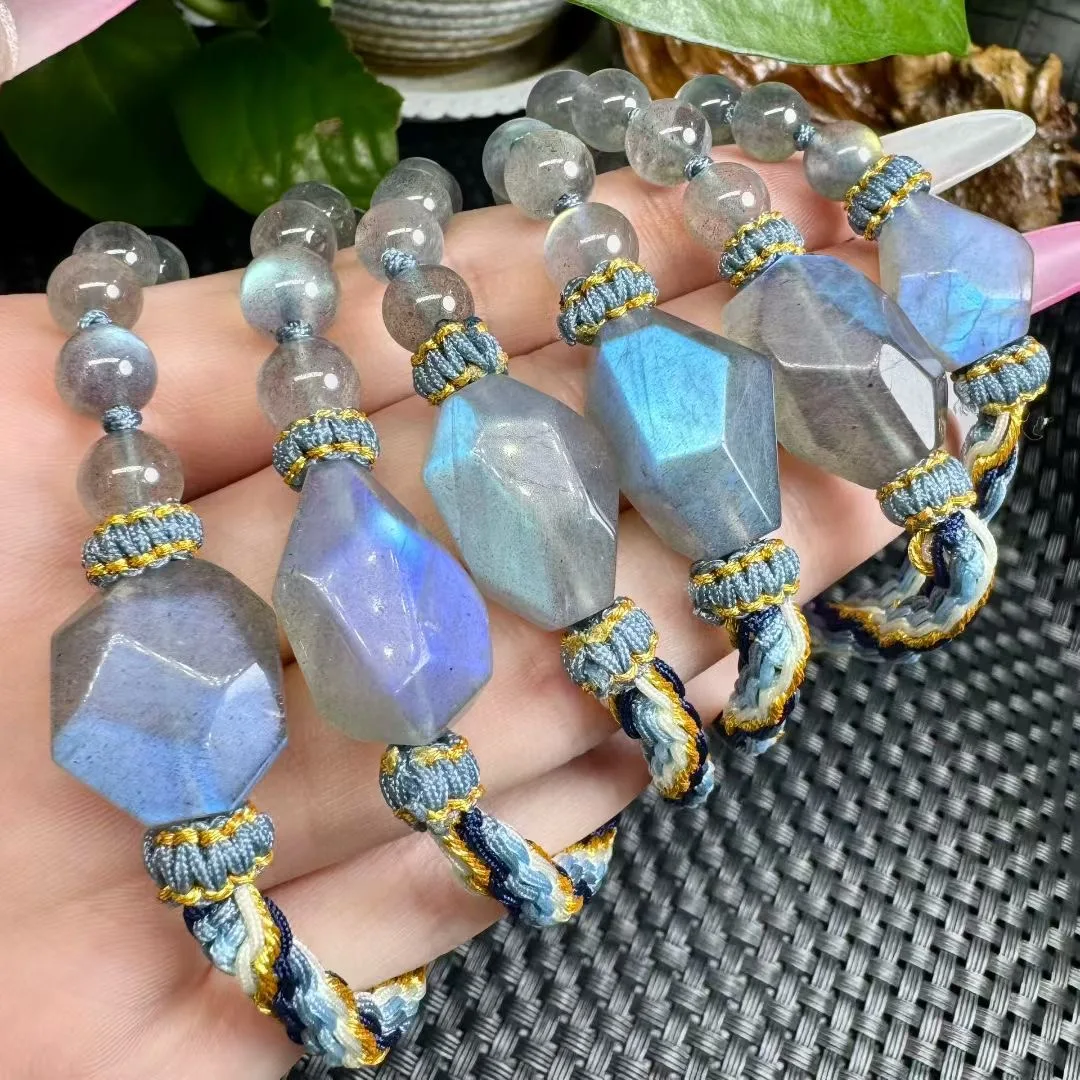 

1Pc Fengbaowu Natural Labradorite Hand-knitted Bracelet Irregular Shape Reiki Healing Stone Fashion Jewelry Gift For Women Men