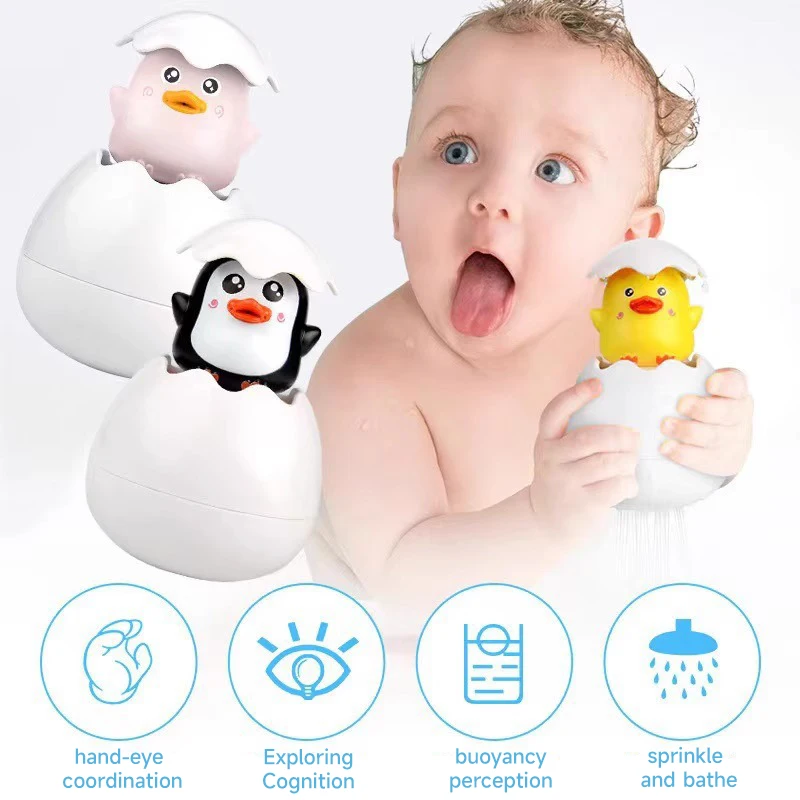 Juguete de baño para bebé, juguetes de baño para bebé, lindo pato, pingüino, huevo, rociador de agua, juguetes sensoriales para niños pequeños,