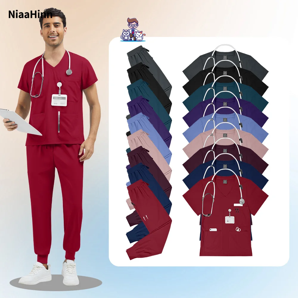 Niaahinn Scrubs-Set, medizinische Uniformen, Stretch-Oberteile und Taschenhosen, Anzüge, Krankenschwesteruniform, Arztchirurgie-Overalls, Schönheitssalon, Arbeitskleidung