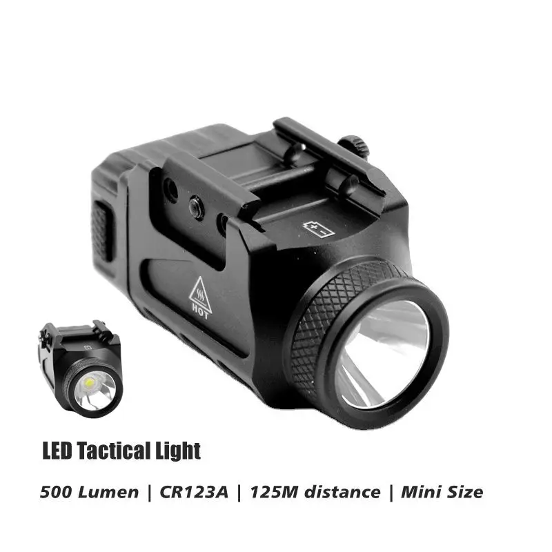 Mini lampa pistoletowa 500 lumenów CR123A montowana na szynie lampa broni do szyn Picatinny kalibru 9 mm