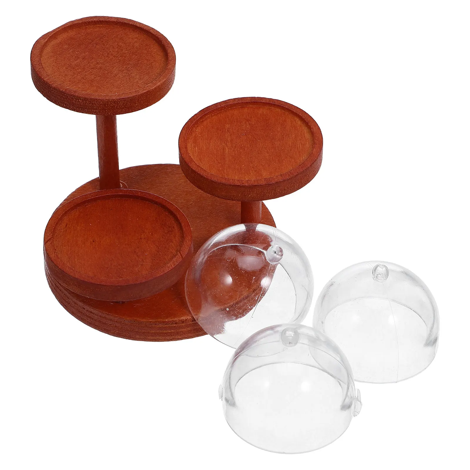 

2Set Dollhouse Decoration Set: Mini Tiered Tray with Covers - 3-Tier Miniature Serving Stand for Desserts Fruits Snacks -