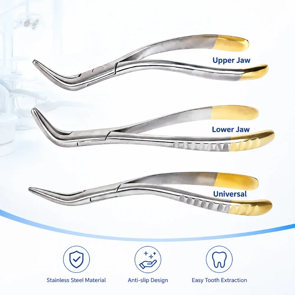 3-Type Stainless Steel Dental Forceps Minimally Invasive Upper Lower Universal Jaw Deciduous Teeth Residual Roots Oral Surgery.