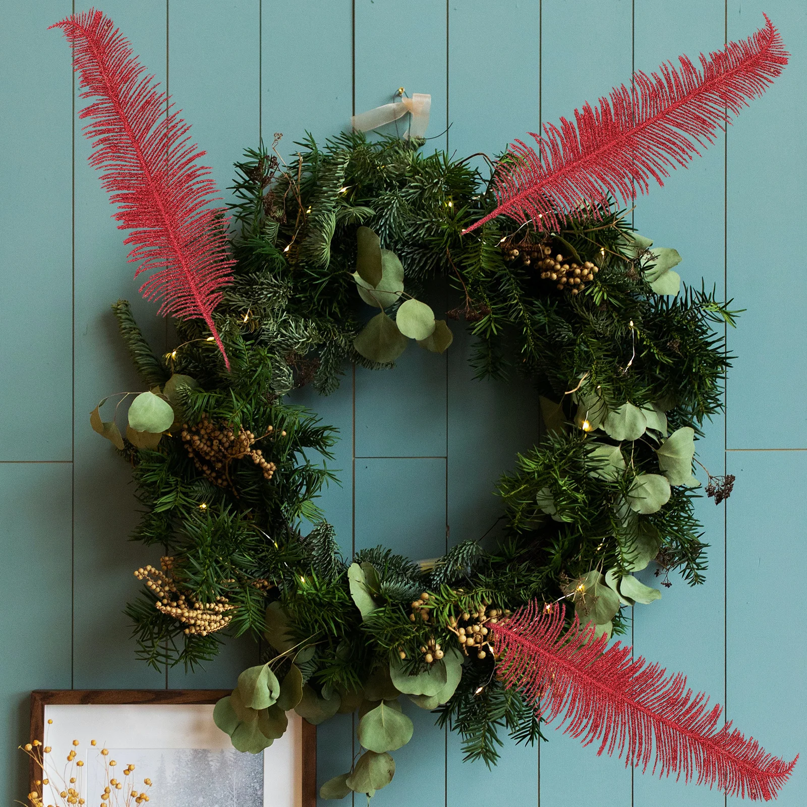 

5 pcs Christmas Tree Leaves Props Artificial Glitter Leaves Plastic Festive Decor For Xmas Wedding Valentine Decoration