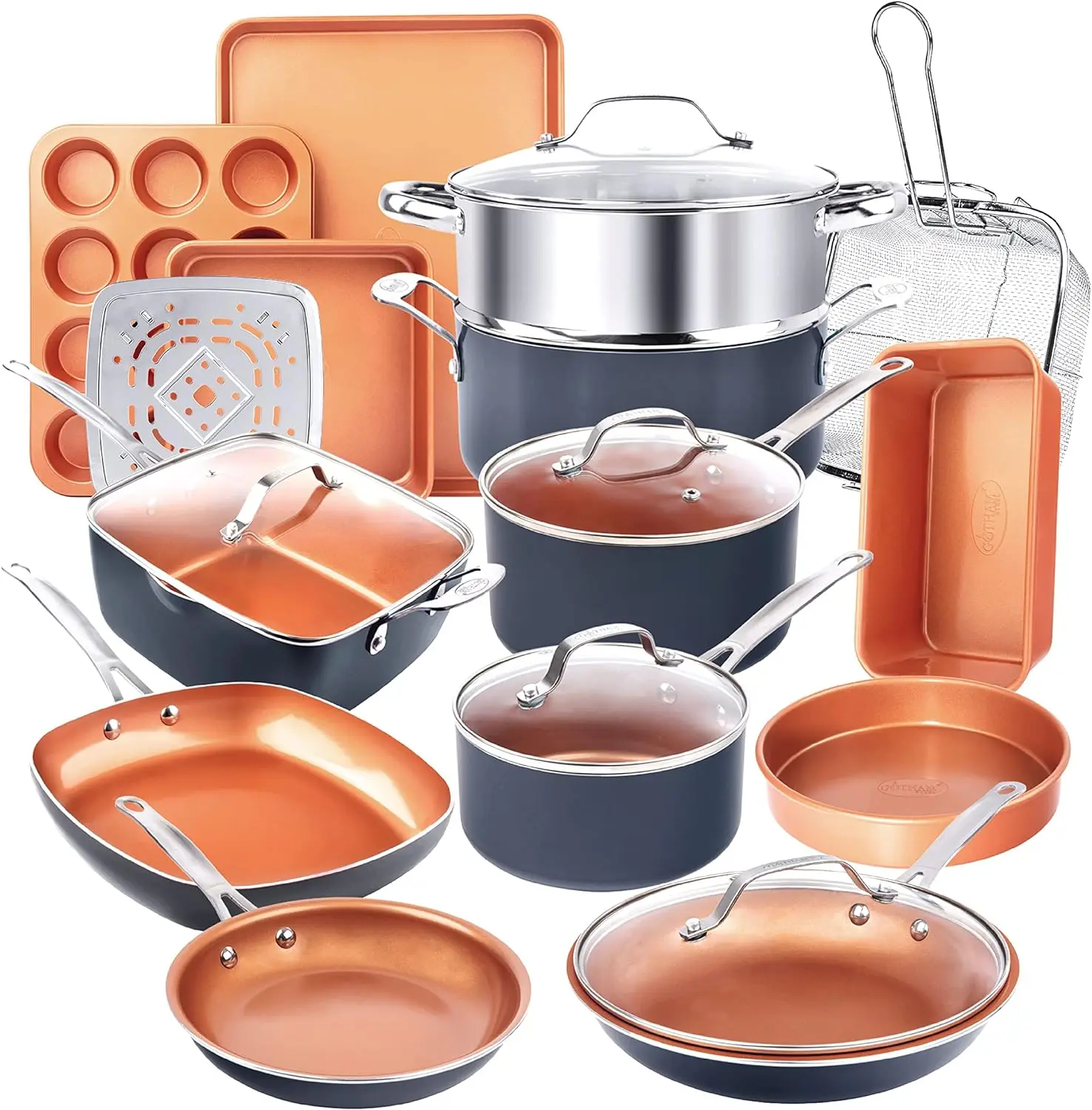 

Steel 20 Pc Pots and Pans Set,Bakeware Set,Ceramic Cookware Set for Kitchen, Long Lasting Non Stick Pots and Pans Set