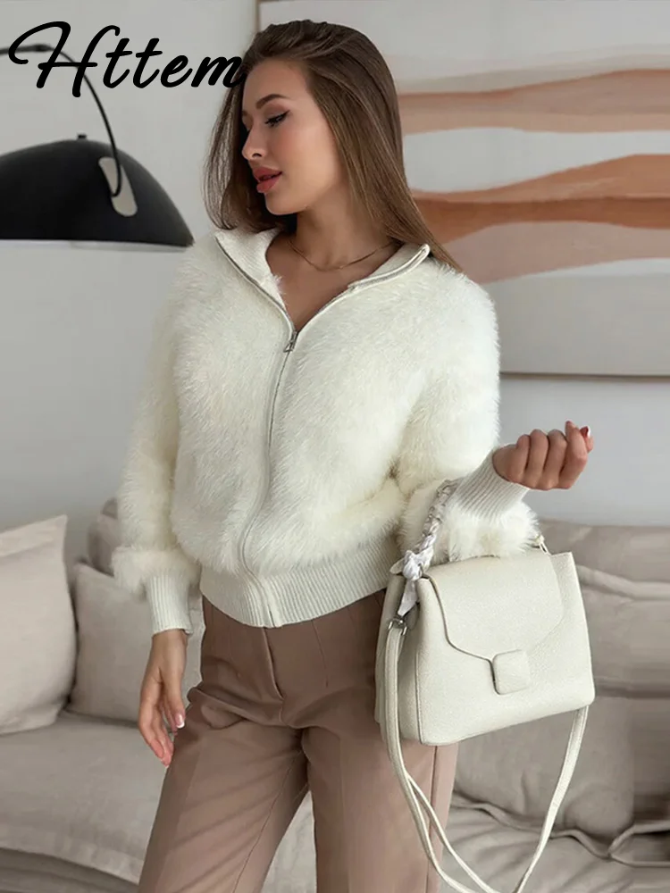 

Милые укороченные куртки из искусственного меха, женские однотонные свитера на молнии с лацканами и трикотажными манжетами, с длинными рукавами, женские осенние шикарные женские пальто