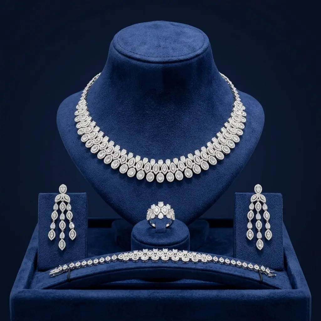 

Bride Talk Luxury Emerald Cut Zircon 4Pcs Jewelry Set Elegant Marquise Leaf Bridal Wedding Accessories for Women Party Wear
