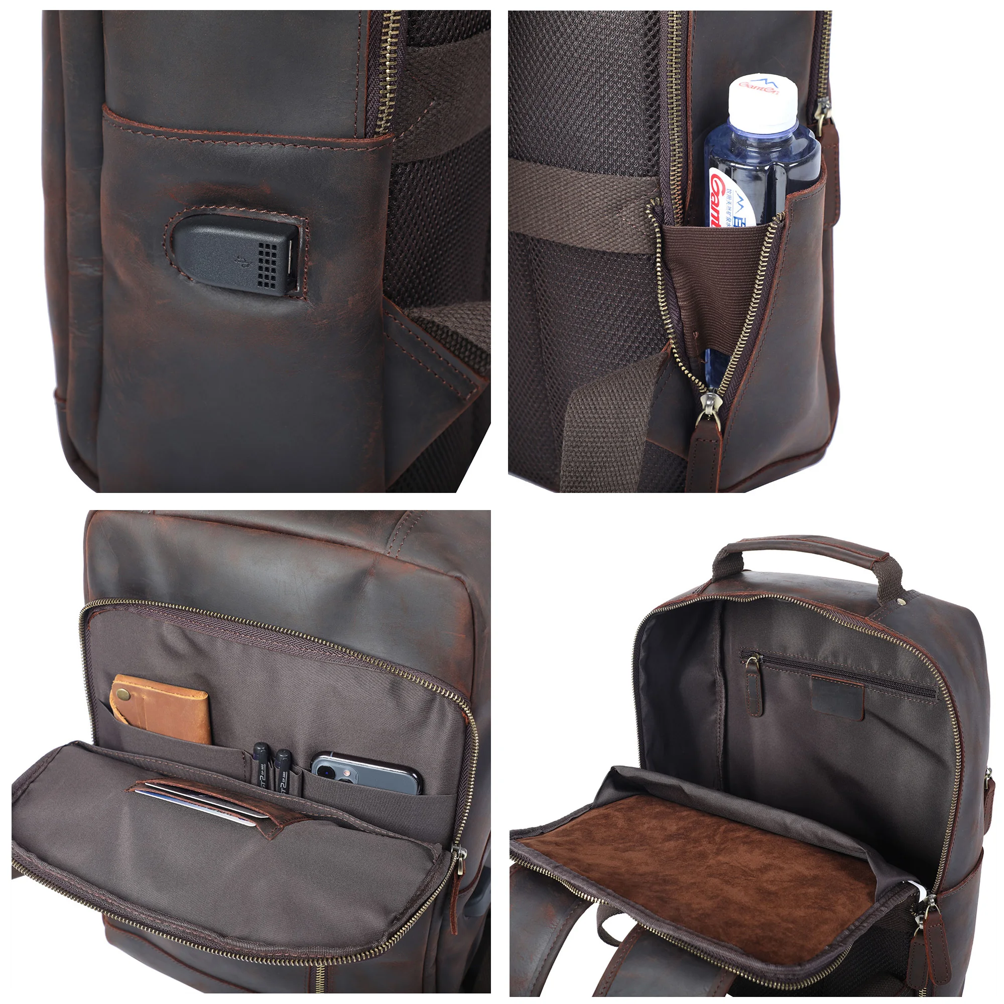 S.WORKER Vintage Echtleder-Rucksack Laptop-Tasche Crazy-Horse-Leder Schultasche Outdoor-Reise-Weekender-Schultertasche – Detail 10