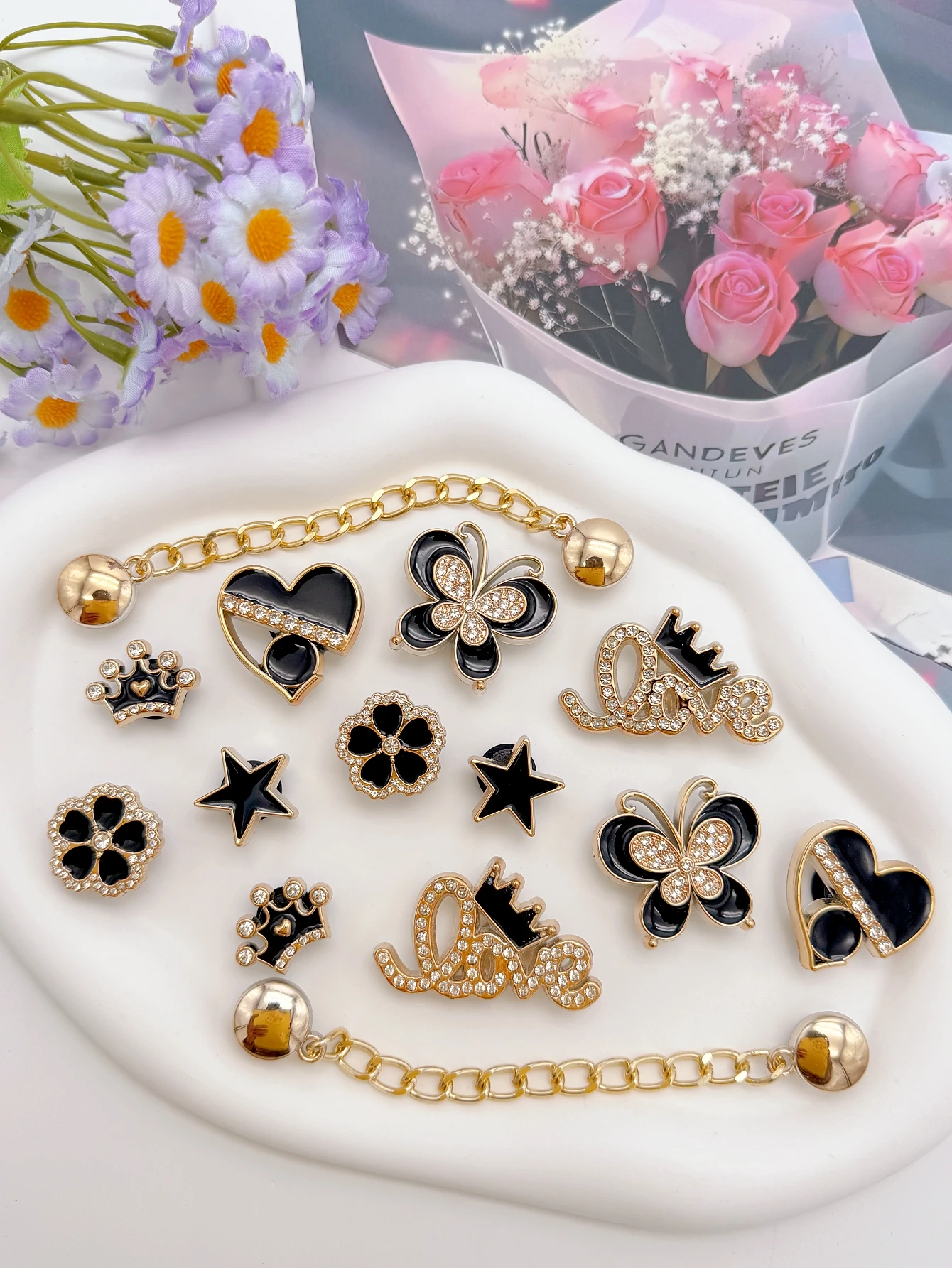 14PCS of Golden Butterfly Shoes for DIY Casual Accessories -
