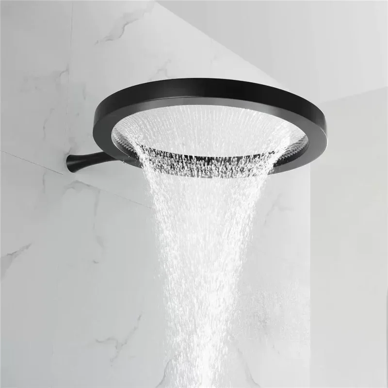 

Wall Mounted Black Bathroom Shower Head Rainfall Brass 50x50cm Brush Gold Gray Basketball Hoop Design Pressure boost Ceiling