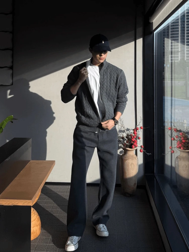 Cleanfit ey Knitted Casual Stand Collar Emed Knitwear Men's Autumn Open Cardigan Jaet Soft Comfortable Long Sve