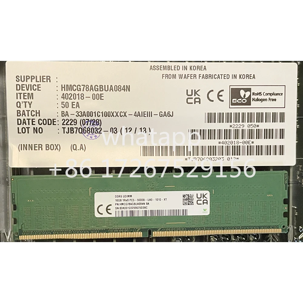 1 Pcs HMCG78AGBUA084N 16GB For SK Hynix RAM 16G 1RX8 PC5 5600B DDR5 5600 Desktop Memory