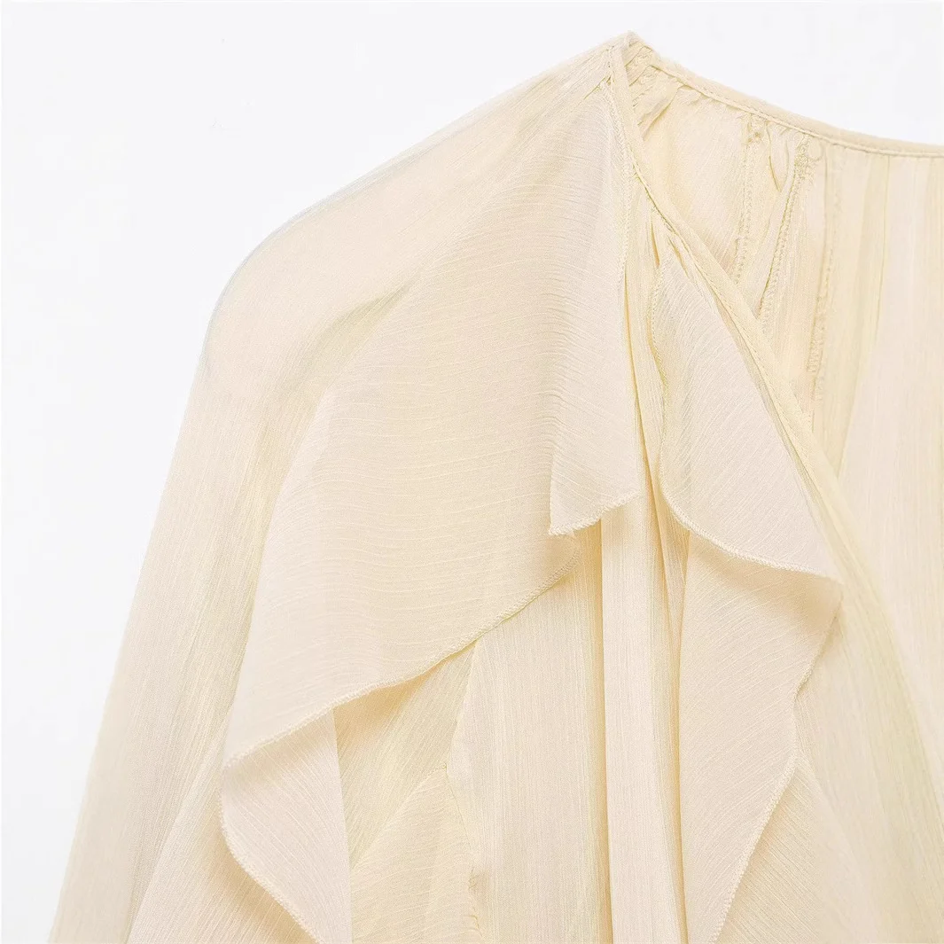 New Arrival Layered Decorative Shirt For Spring Loose-Fit Casual Single-Breasted Blouse Fashion Women's V-Neck Solid Color Top