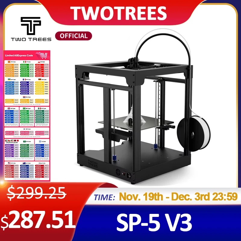 Twotrees High Speed 3D Printer SP-5 V3 Upgrade Core XY FDM Large size Color Printer 350m/s Dual Z Axis Print PA/PC/PLA