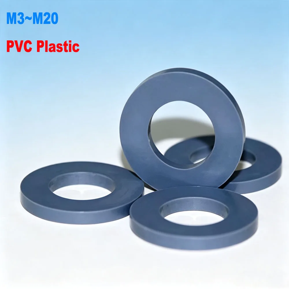 Gray PVC Flat Washers M3‑M20, Acid‑Alkali Resistant Corrosion‑Proof Plastic Insulating Gaskets Spacer Rings for Fasteners
