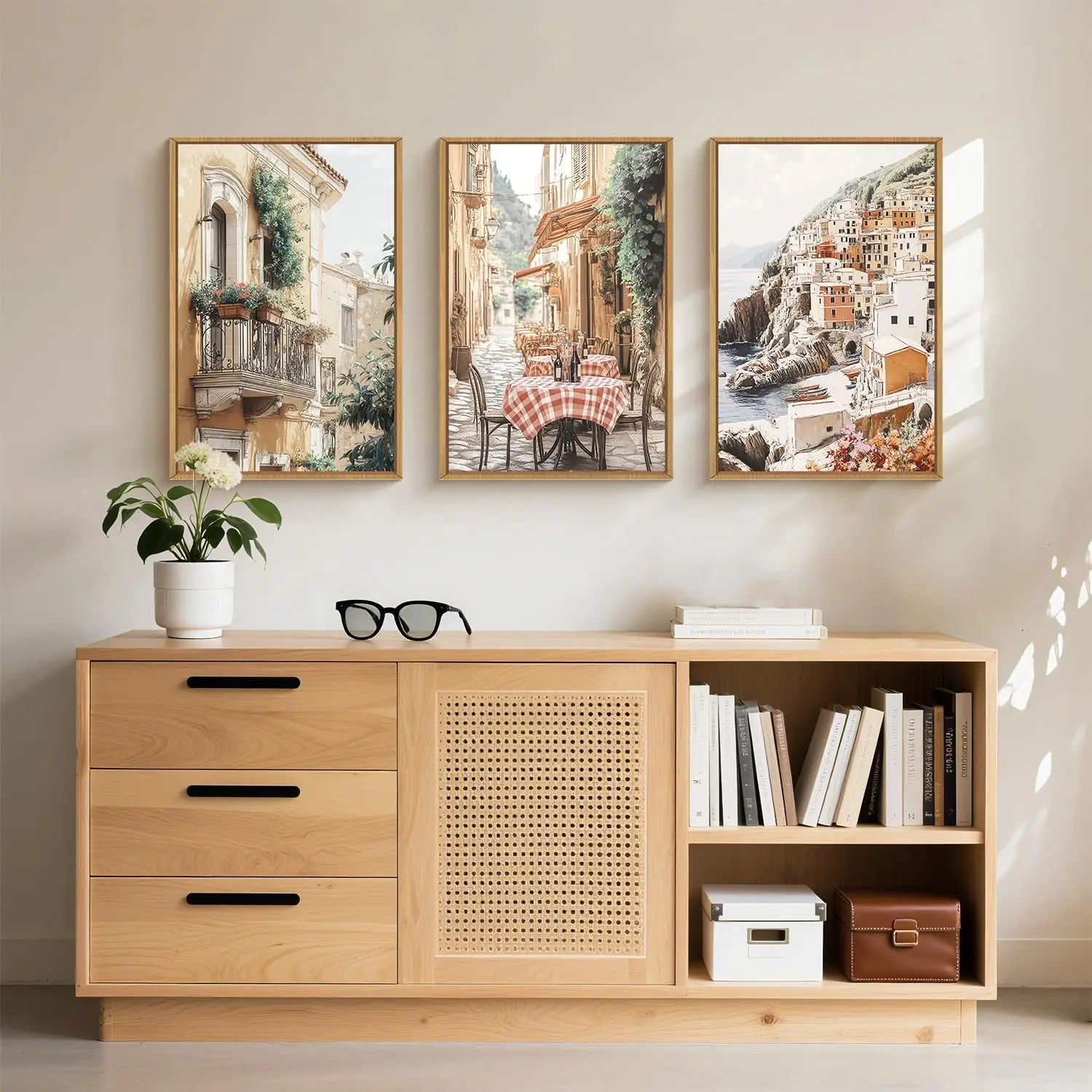 

3pcs Retro Italian Street Wall Art Modern Urban Landscape Coastal Town Natural Scenery Canvas Paintings Living Room Home Decor