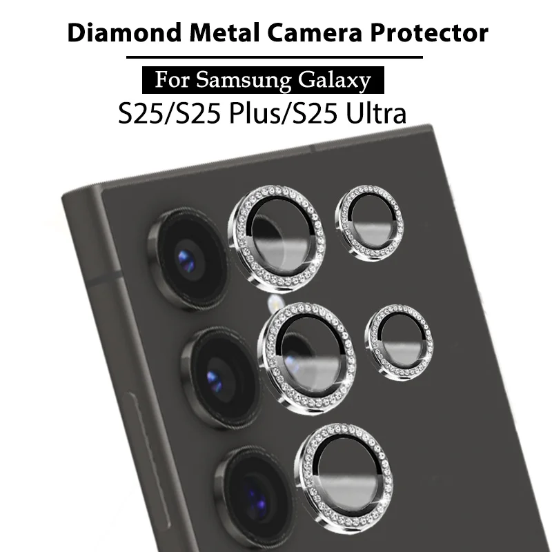 SamsungS25 S25Ultra s25＋ 3D Lens film For Samsung Galaxy S25 S24 S23 S22 Ultra S24 FE Diamond Metal Ring Camera Protector S24FE