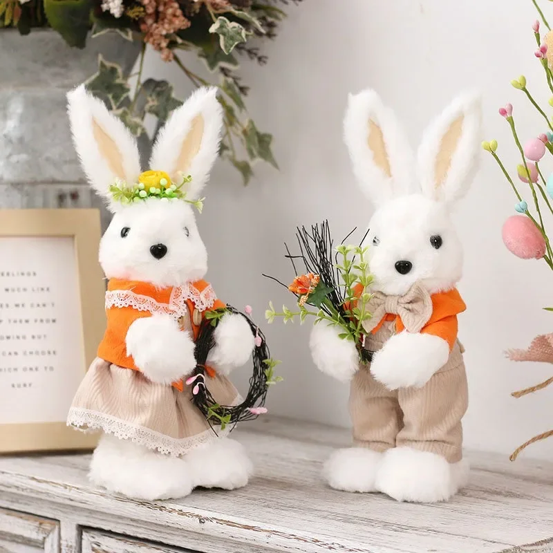 Easter Plush Rabbit Decorations Cute Easter Bunny Figurine Ornament Home Table Wedding Indoor Living Room Luxury Home Decor Gift