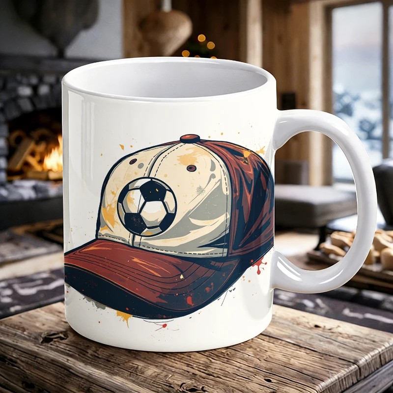 

Vintage Graffiti Soccer Baseball Cap Coffee Mug, Creative Football Sports Print Ceramic Cup, 11oz All-season Daily Water Mug
