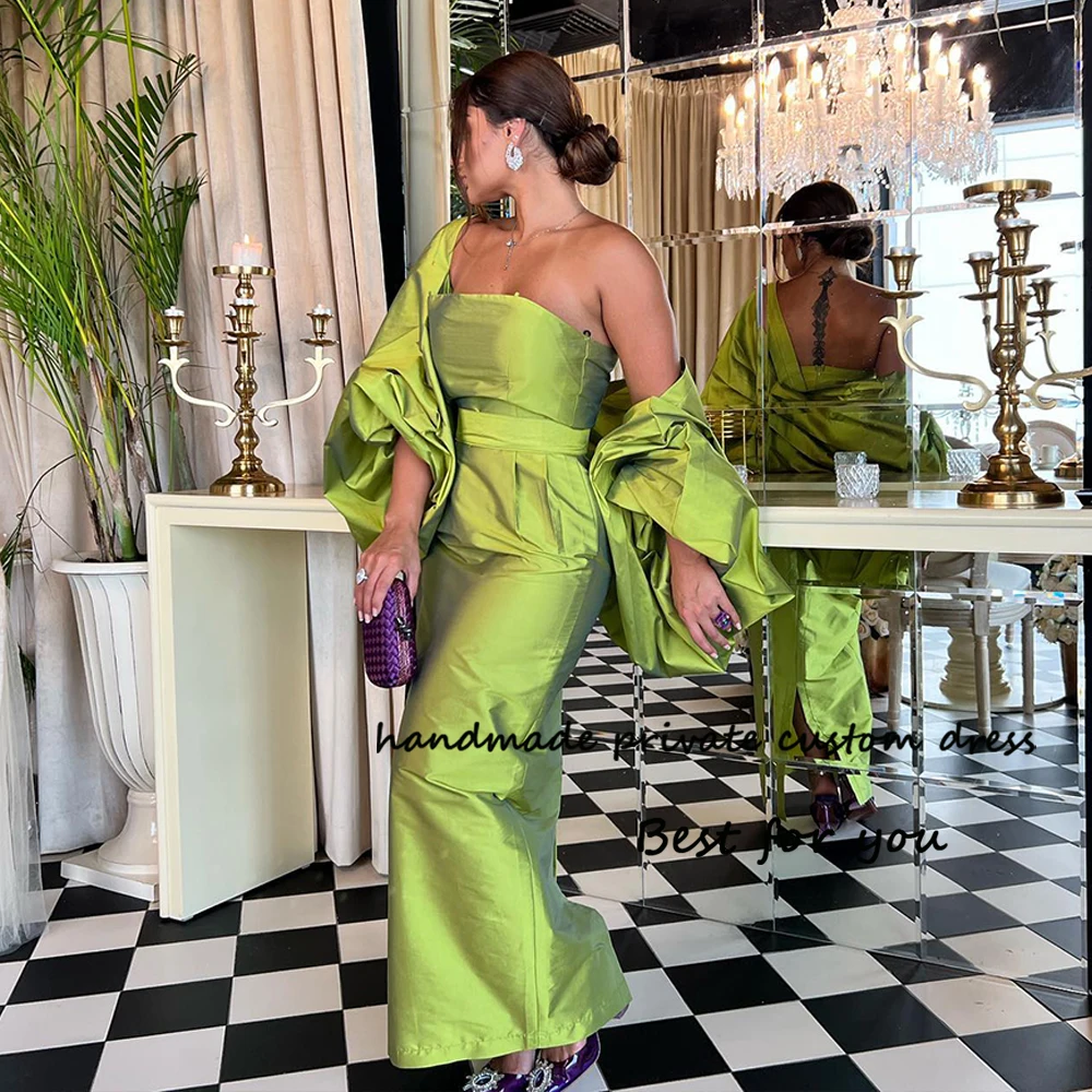 

Green Taffeta Mermaid Evening Dresses with Jacket Strapless Arabian Dubai Prom Party Dress Floor Length Formal Occasion Gowns