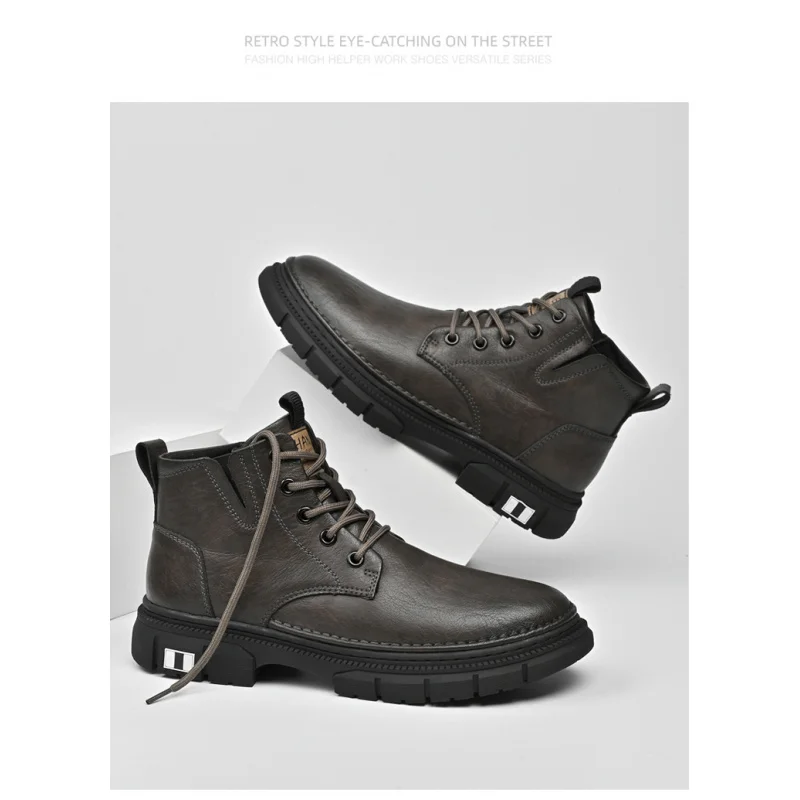 Stivali da lavoro per alpinismo all'aperto da uomo: 2025 nuovi grandi stivali gialli, scarpa da lavoro durevole in stile britannico con altezza alta e altezza