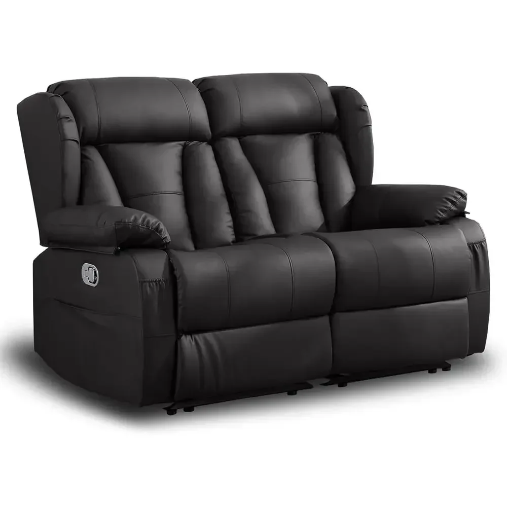 58.3 Reclining Loveseat Sofa, RV & Travel Trailer Recliner Couch for Home Theater or Living Room (Black, Loveseat)