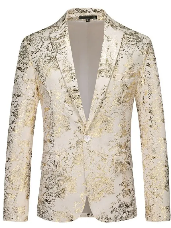 

Sli Casual Faionable Men's Tailored Single Button Floral Print Suit Busin Formal Long Sve round Hem Stand Fit