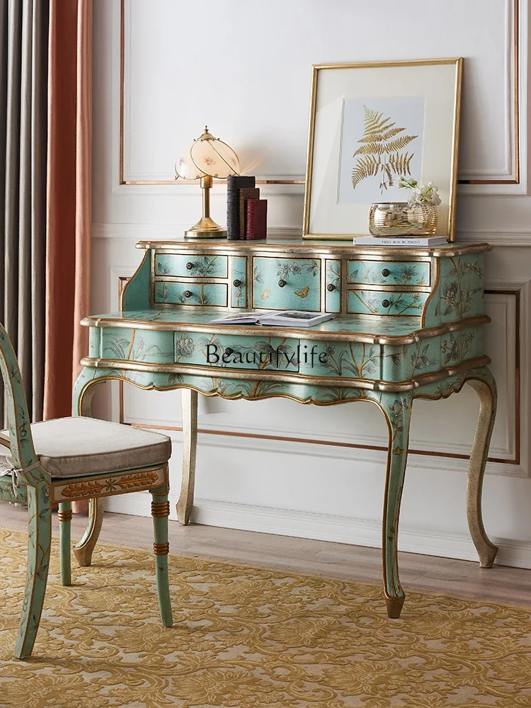 

European luxury classical furniture, French painted study desk, all solid wood desk