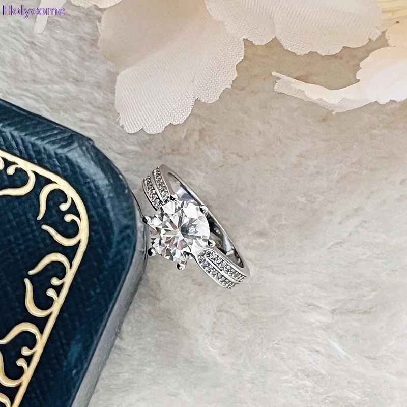 S925 Sterling Silver Ring with Real 0.5-2ct Moissanite Lab Diamond Fine Jewelry Wedding Engagement Rings Party Gifts for Women