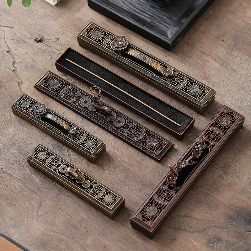 Alloy Incense Storage Box, Indoor Office Sandalwood Aromatherapy Censer, Fireproof Horizontal Incense Holder, Desktop Home Decor