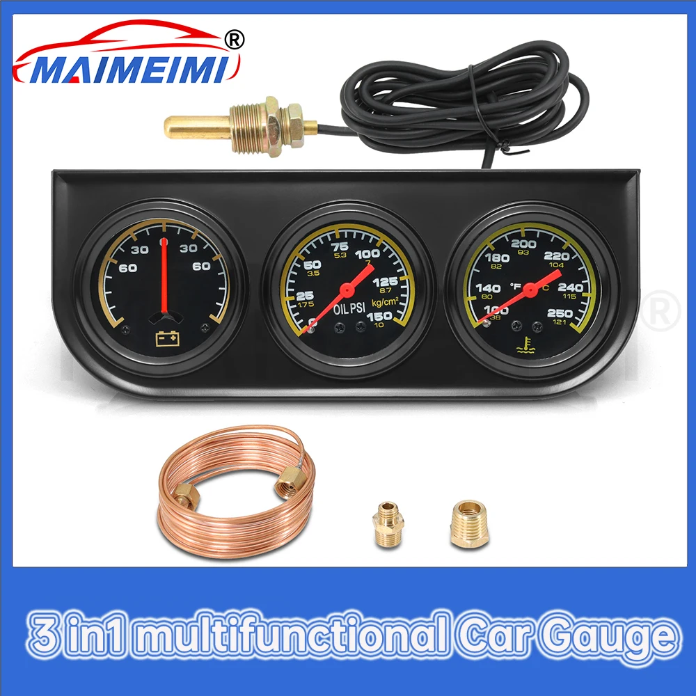 

3 in1 multifunctional Car Gauge Water Temp Gauge +Oil Pressure Gauge +Volt Meter With Sensor yellow backlight For Car Boat