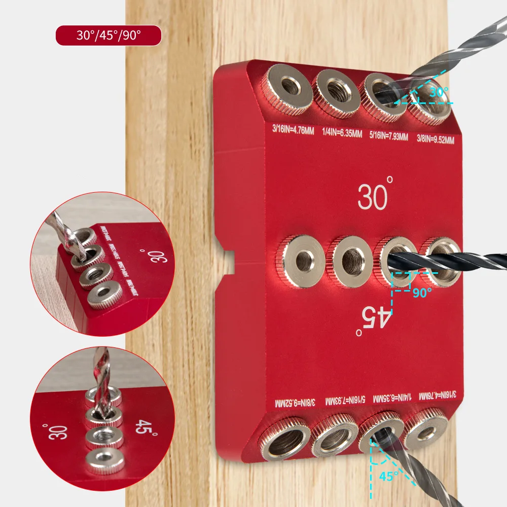 

30/45/90 Degree Angle Drill Hole Guide Jig for Angled & Straight Hole, Portable Deck Cable Railing Lag Screw Drilling Template