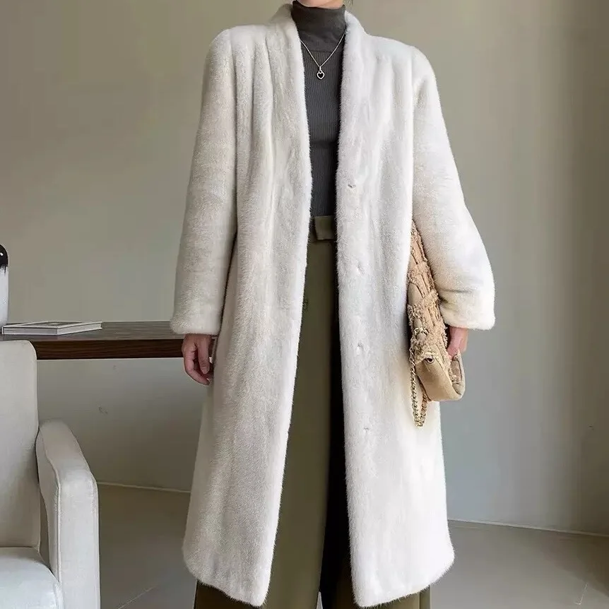 

Long Coats Women Faux Fur Jackets V Neck Coat Thick Warm Y2k Streetwear Jacket Elegant Work Outerwear Autumn Winter 2025