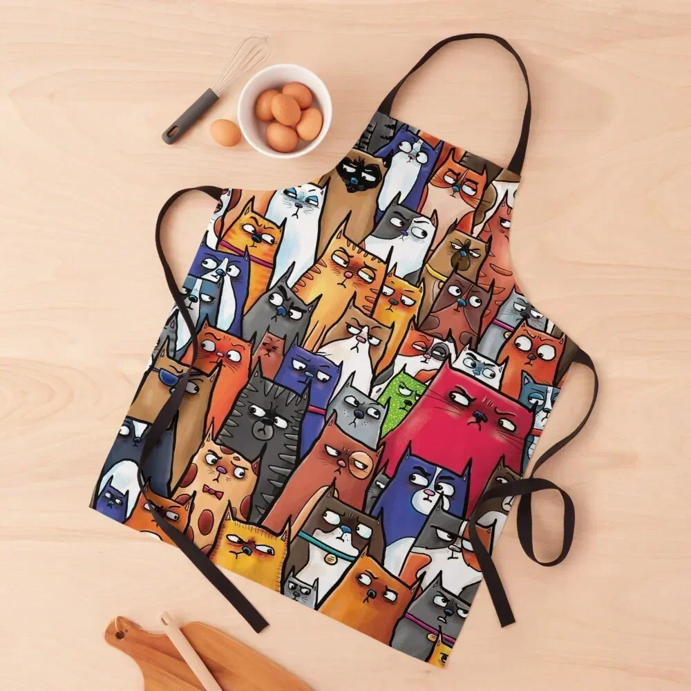 Suspicious Kitties Apron Household Items Kitchen japanese woman Apron