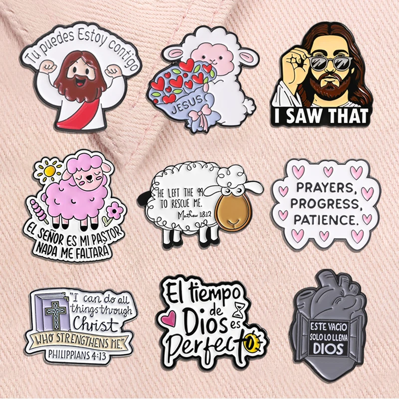 Broches en émail Jésus Chrétien avec vous, Moutons et Agneaux mignons, Prières, Progrès, Patience, Foi religieuse, Badges de revers, Bijoux, Cadeau