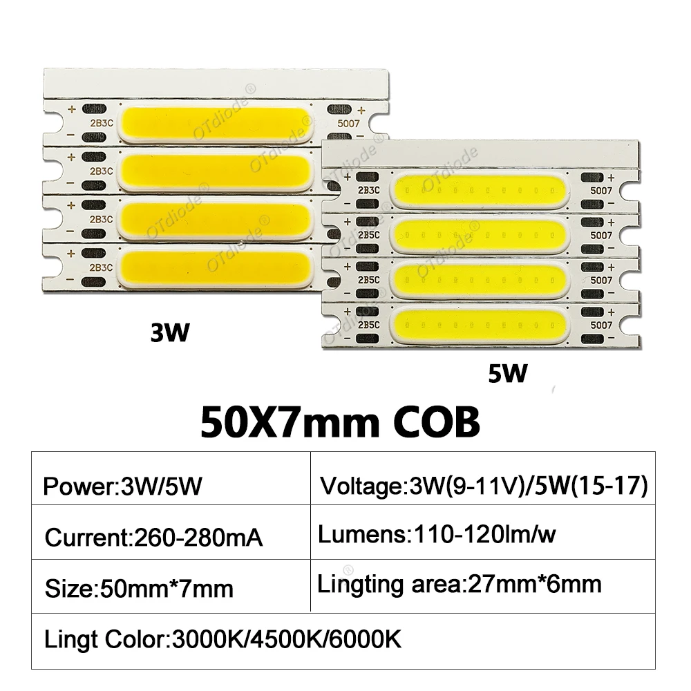 Imagem -03 - Cold And Warm White Led Light Chip Lanterna Lâmpadas de Parede Tubo Faça Você Mesmo 1w 3w 5w 300ma 3v 9v 12v 15v 17v 50x7 Milímetros 10 Peças