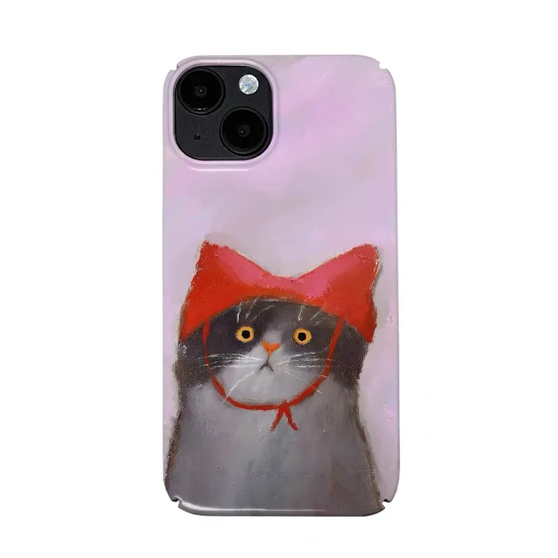 Painting Wearing Red Riding Hood Art Cat Phone Case for IPhone 15 14 11 12 13 Pro Max Korean Gothic Phone Case for IPhone XR X