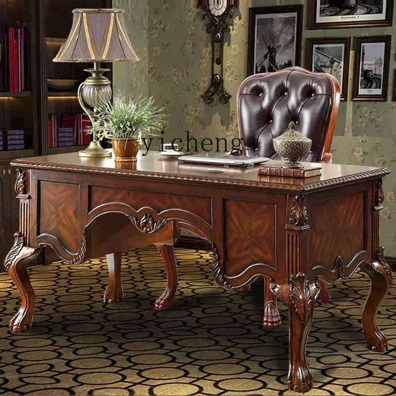 v9.7-European solid wood desk American calligraphy table Study table Computer table