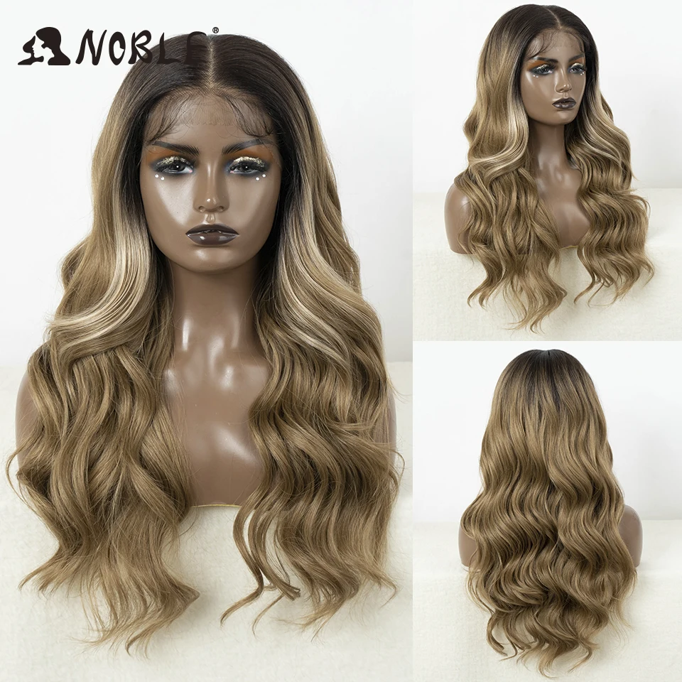 Noble Synthetic Lace Front Wig 26 Inch 13x7 HD Transparent Honey Wavy With Baby Hair Lace Front Wig Blonde Wig For Women Wig