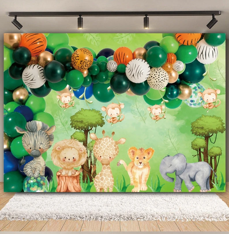 Wild Animal Jungle Birthday Backdrop Banner Baby Shower Party Personalised Photography Background For Photo Studio