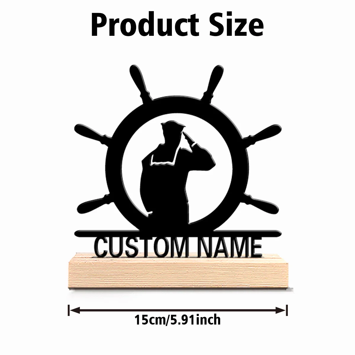 1pc New Design Personalized Custom Rudder, sailor salute Metal Statues With Wooden Base Tabletop Decoration Nautical Desk Art wi