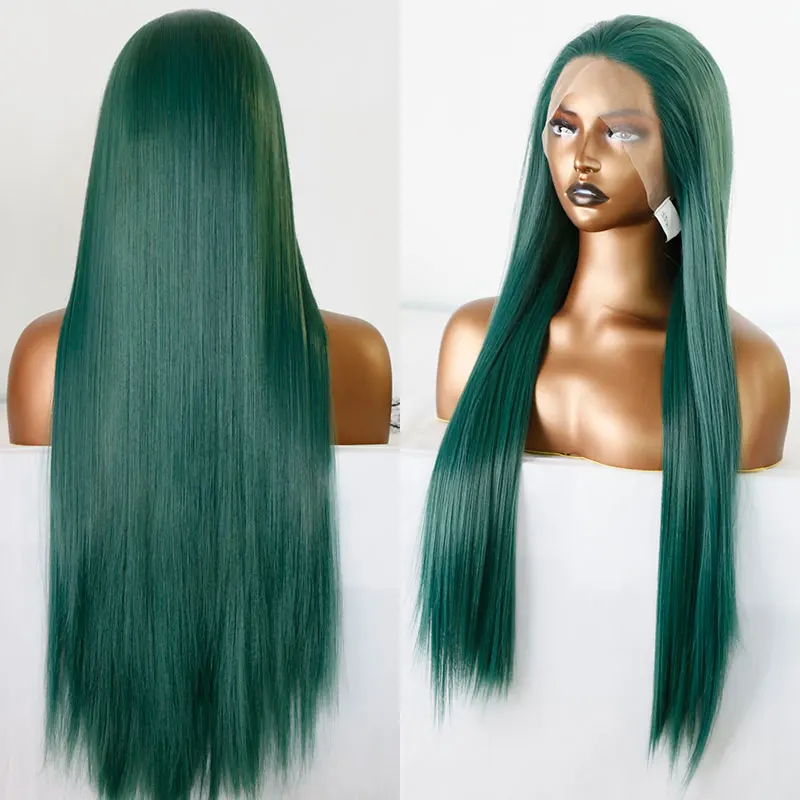 Bombshell Dark Green Hair Color Straight Synthetic Lace Front Wigs High Quality Heat Resistant Fiber Hair For Women Daily Use