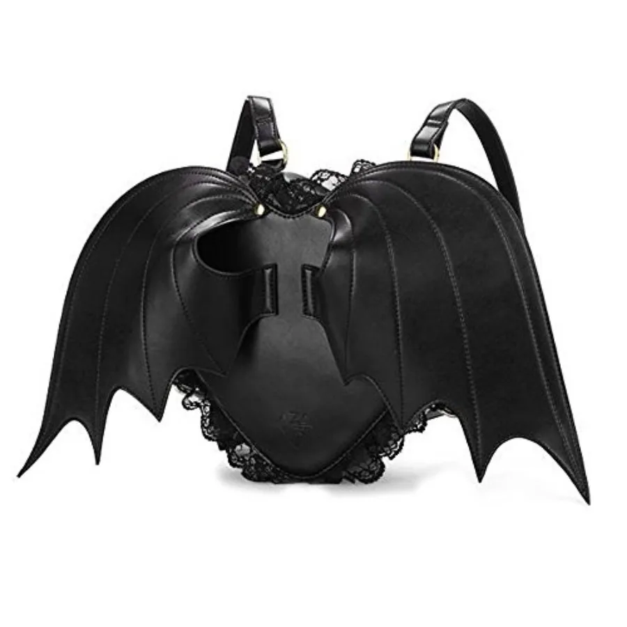 

Fashion Girl Gothic Black Bat Heart Wings Backpack Goth Punk Lace Wing Bag