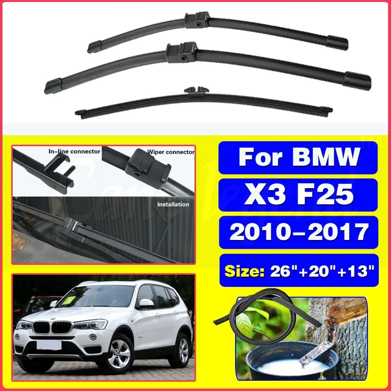 

Щетки стеклоочистителя для BMW, 3 шт., для BMW X3 F25 2010-2017 26 дюймов + 20 дюймов + 13 дюймов, аксессуары для лобового стекла, лобового стекла, 2015 2016 2017