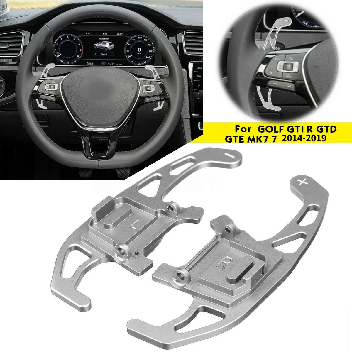 Silver CNC Billet Aluminum Steering Wheels DGS Shift Paddle Shifter Extension For-VW Volkswagen Golf MK7 GTI R R-Line Scirocco