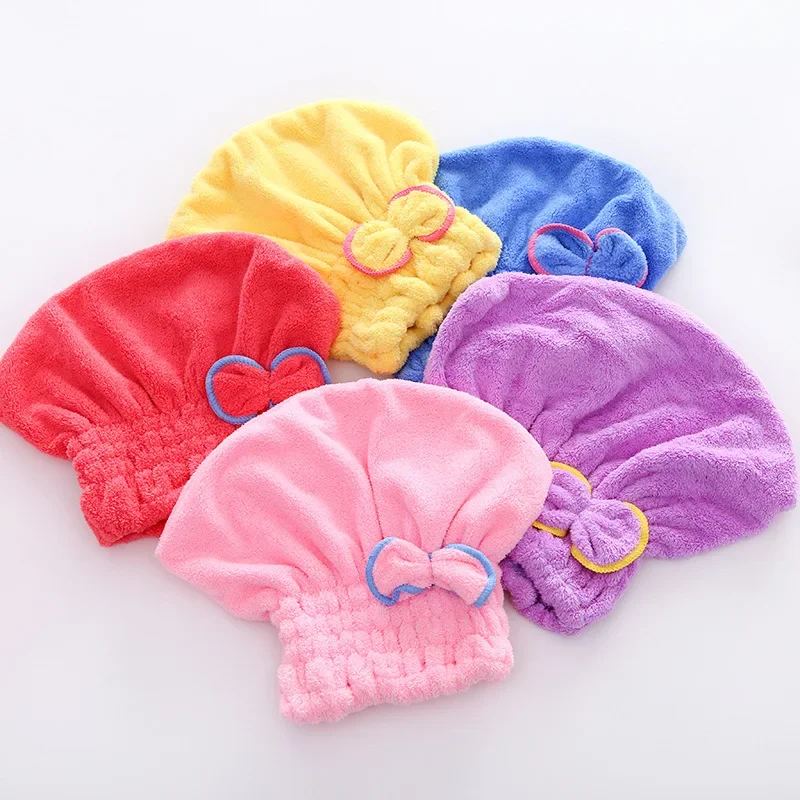 YBA099 Microfibre Quick Hair Drying Bath Spa Bowknot Wrap Towel Hat Cap for Bathroom Accessorie Shower Cap Women Hair head cover