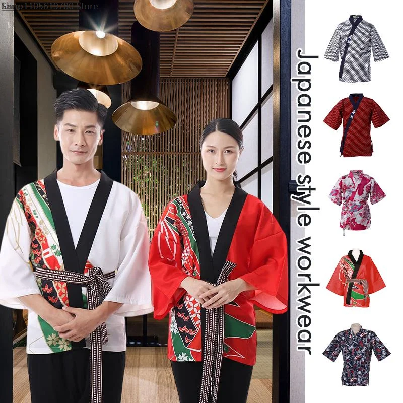 Japanese Style Chef Coat Sushi Uniform Restaurant Kimono Cooking Shirts Waitress Waiter Work Wear Tops Overalls Chef Jackets