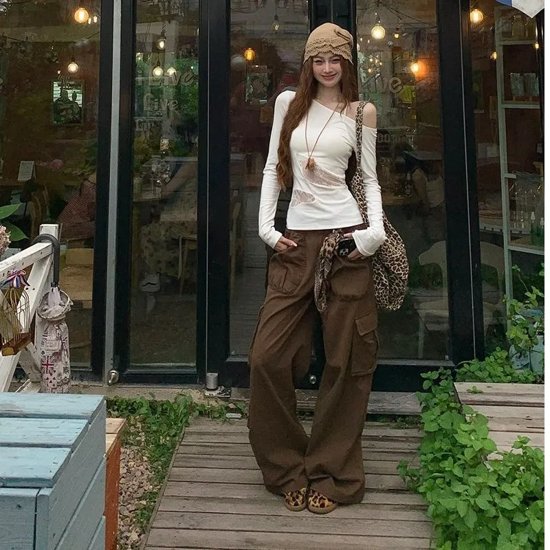 

Women's Clothing Off-shoulder Straps Hollow Tees Lace Bottoming Shirt Slim Fit T-shirt Top