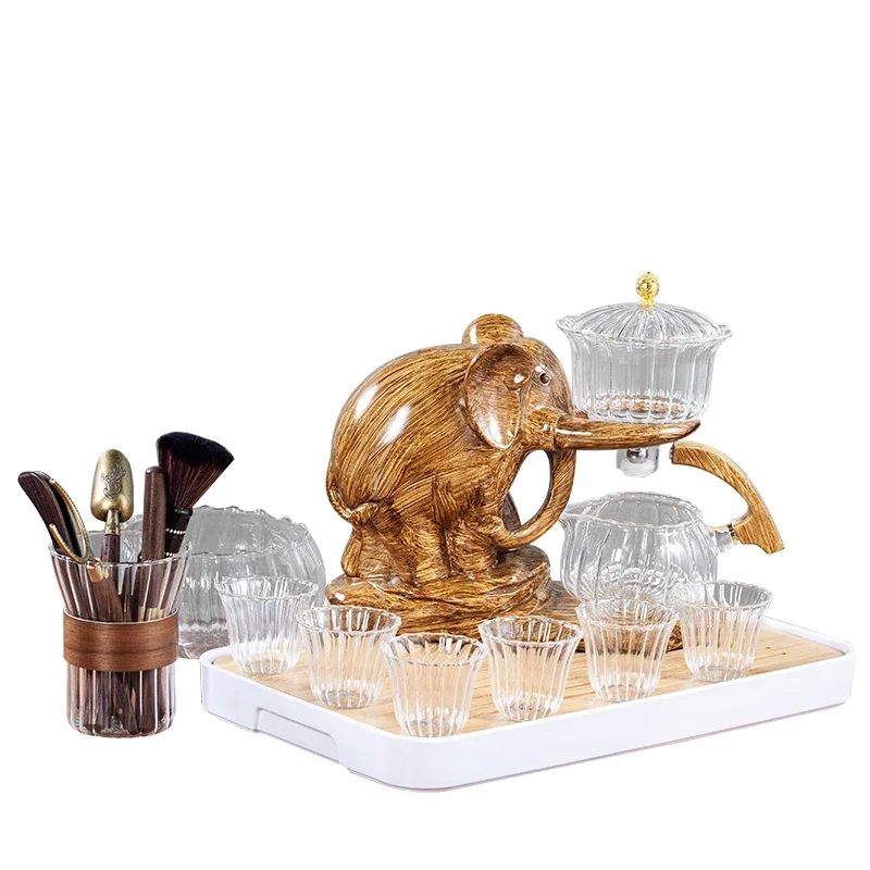 Kreatives Teese rvice Elefanten form automatisches Teese rvice Pu'er Oolong Teekanne und Tasse Set hitze beständige Glas teekanne mit Boden