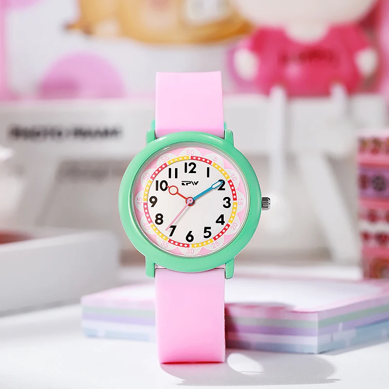 37mm Colorful Dial Cute Watch For Young Ladies Rubber Strap Luminous Hands